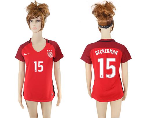 Women's USA #15 Beckerman Away Soccer Country Jersey Women's USA #15 Beckerman Away Soccer Country Jersey