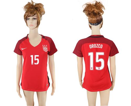 Women's USA #15 Orozco Away Soccer Country Jersey Women's USA #15 Orozco Away Soccer Country Jersey