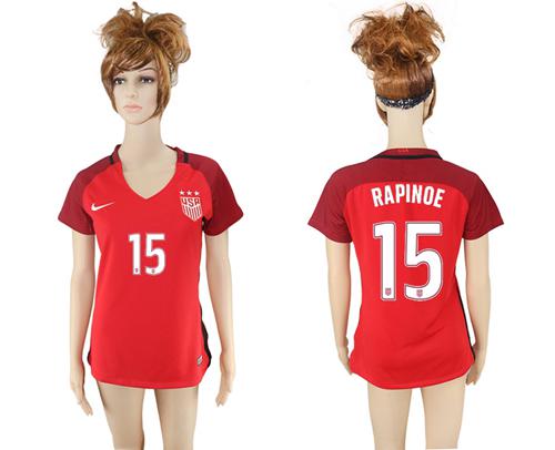 Women's USA #15 Rapinoe Away Soccer Country Jersey Women's USA #15 Rapinoe Away Soccer Country Jersey