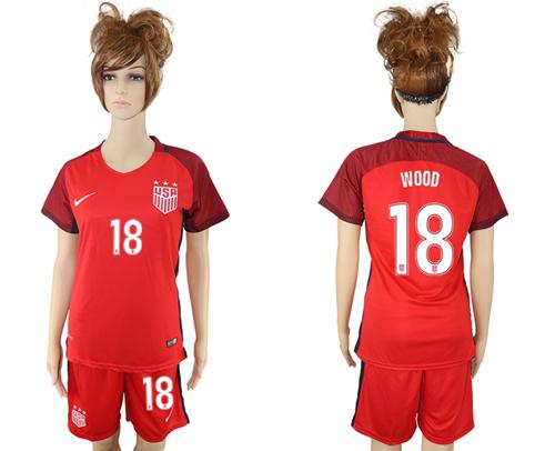 Women's USA #18 Wood Away Soccer Country Jersey Women's USA #18 Wood Away Soccer Country Jersey