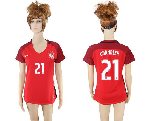 Women's USA #21 Chandler Away Soccer Country Jersey Women's USA #21 Chandler Away Soccer Country Jersey