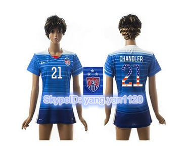 Women's USA #21 Chandler Three Star Independence Day Away Soccer Country Jersey Women's USA #21 Chandler Three Star Independence Day Away Soccer Country Jersey