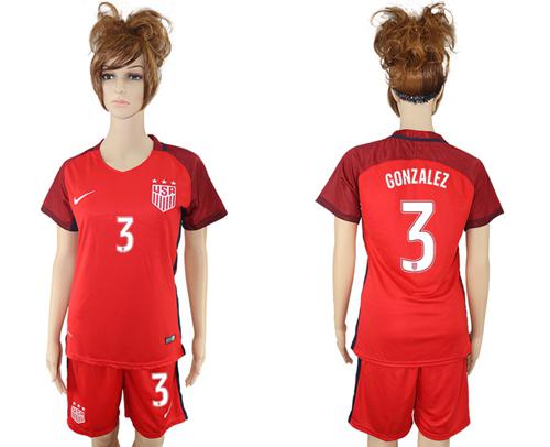 Women's USA #3 Gonzalez Away Soccer Country Jerse Women's USA #3 Gonzalez Away Soccer Country Jerse