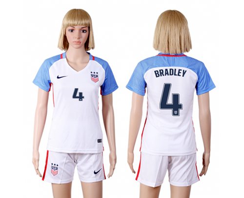 Women's USA #4 Bradley Home Soccer Country Jersey Women's USA #4 Bradley Home Soccer Country Jersey