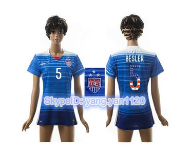 Women's USA #5 Besler Three Star Independence Day Away Soccer Country Jersey