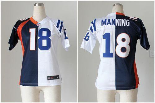 Women NEW Denver Broncos #18 Peyton Manning Blue-White NFL Elite Split Colts Jersey Women NEW Denver Broncos #18 Peyton Manning Blue-White NFL Elite Split Colts Jersey