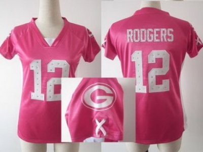 Women NEW Green Bay Packers 12 Aaron Rodgers Pink Womens Draft Him II Top Jerseys