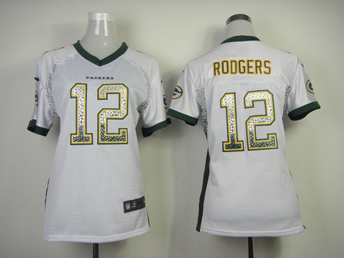 Women NEW Green Bay Packers 12 Aaron Rodgers White Drift Fashion Elite NFL Jerseys