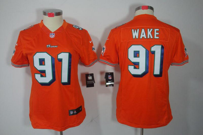 Women NEW Miami Dolphins 91 Cameron Wake Orange Jerseys