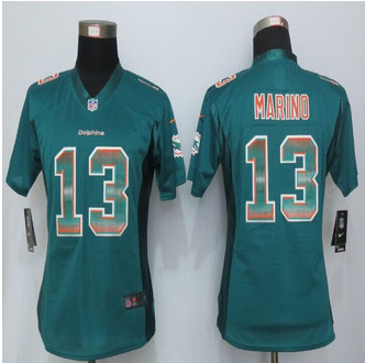 Women New Dolphins #13 Dan Marino Green Strobe Elite Jersey