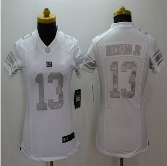 Women New New York Giants #13 Odell Beckham Jr Royal White Stitched NFL Limited Platinum Jersey