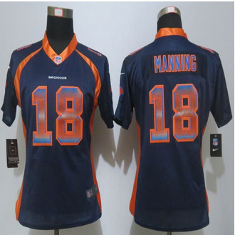 Women New Nike Denver Broncos #18 Peyton Manning Navy Blue Strobe Elite Jersey