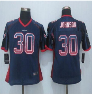 Women New Texans #30 Kevin Johnson Navy Blue Team Color Stitched NFL  jersey