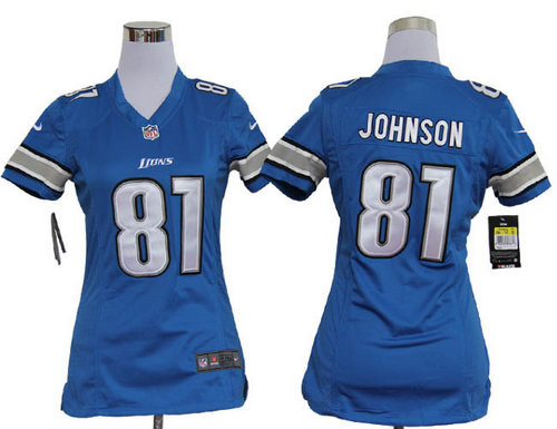 Women Nike Detroit Lions 81 Calvin Johnson Game Blue Jersey