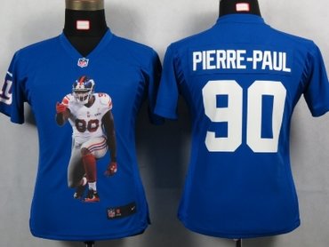 Womens NEW New York Giants 90 Pierre-paul Blue Portrait Fashion Game Jerseys