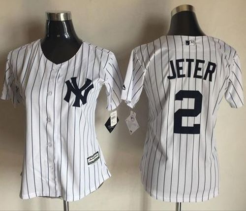 Yankees #2 Derek Jeter White With Black Strip Women's Fashion Stitched MLB Jersey Yankees #2 Derek Jeter White With Black Strip Women's Fashion Stitched MLB Jersey