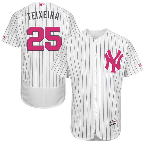 Yankees #25 Mark Teixeira White Strip Flexbase Authentic Collection 2016 Mother's Day Stitched MLB Jersey Yankees #25 Mark Teixeira White Strip Flexbase Authentic Collection 2016 Mother's Day Stitched MLB Jersey