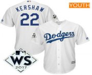 Youth Los Angeles Dodgers Clayton Kershaw Majestic White 2017 World Series Patch Cool Base Player Jersey Youth Los Angeles Dodgers Clayton Kershaw Majestic White 2017 World Series Patch Cool Base Player Jersey