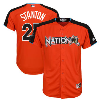 Youth National League Marlins Giancarlo Stanton Majestic Orange 2017 MLB All-Star Game Home Run Derby Jersey