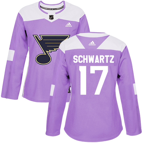 Adidas Blues #17 Jaden Schwartz Purple Authentic Fights Cancer Women's Stitched NHL Jersey